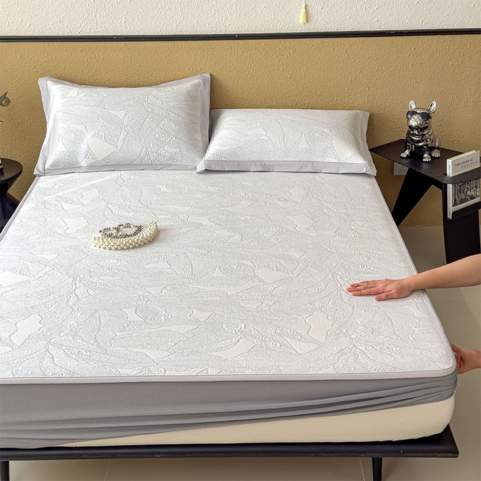 91家纺网 家纺一手货源 找家纺 宜派家纺 2026新款凉感过0.21夏天家用床单软席子可机洗空调席夏季高端华夫格凉席三件套 家大叶大-天空蓝-床笠