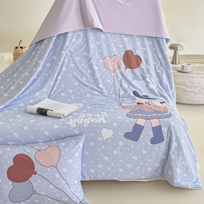 91家纺网 家纺一手货源 找家纺 豪美鑫 2026新款大版凉感夏被 爱心气球