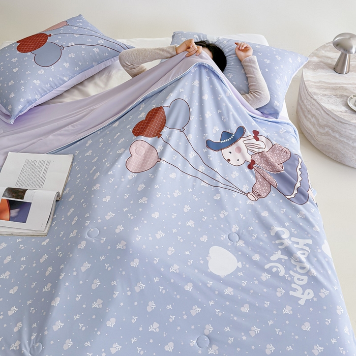 91家纺网 家纺一手货源 找家纺 豪美鑫 2026新款大版凉感夏被 爱心气球