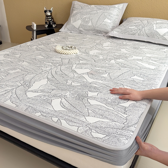 宜派家纺 2026新款凉感过0.21夏天家用床单软席子可机洗空调席夏季高端华夫格凉席三件套 家大叶大-北欧深灰-床笠