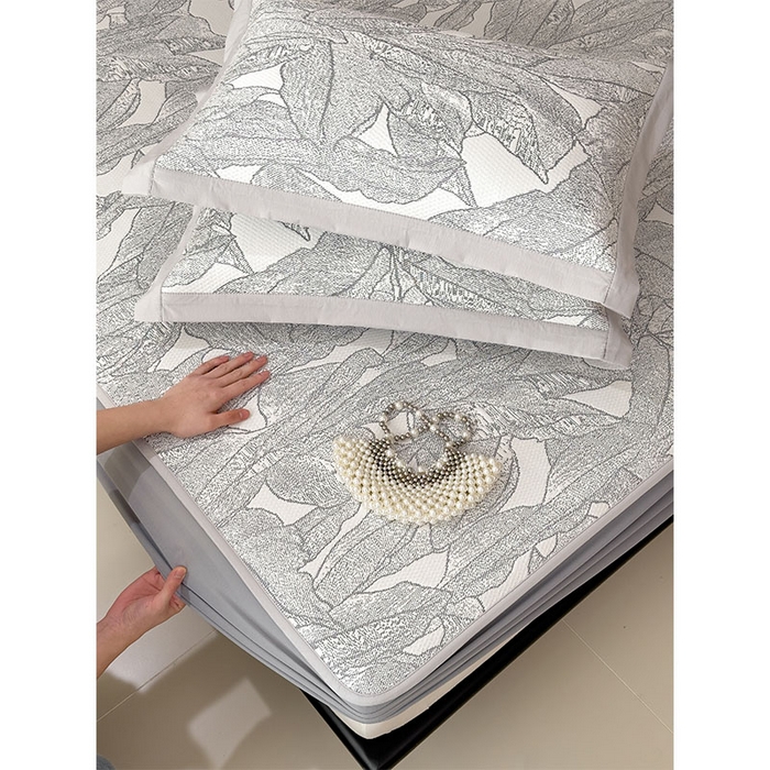 91家纺网 家纺一手货源 找家纺 宜派家纺 2026新款凉感过0.21夏天家用床单软席子可机洗空调席夏季高端华夫格凉席三件套 家大叶大-北欧深灰-床笠