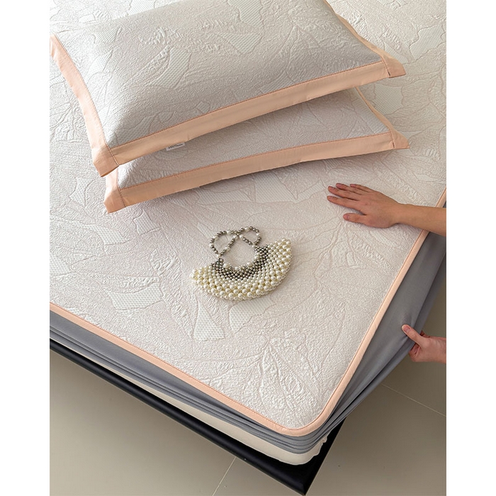 91家纺网 家纺一手货源 找家纺 宜派家纺 2026新款凉感过0.21夏天家用床单软席子可机洗空调席夏季高端华夫格凉席三件套 家大叶大-贝壳粉-床笠