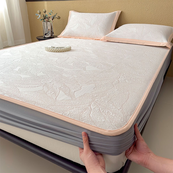 91家纺网 家纺一手货源 找家纺 宜派家纺 2026新款凉感过0.21夏天家用床单软席子可机洗空调席夏季高端华夫格凉席三件套 家大叶大-贝壳粉-床笠