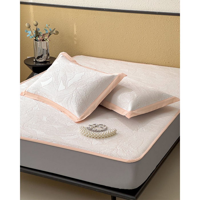 91家纺网 家纺一手货源 找家纺 宜派家纺 2026新款凉感过0.21夏天家用床单软席子可机洗空调席夏季高端华夫格凉席三件套 家大叶大-贝壳粉-床笠