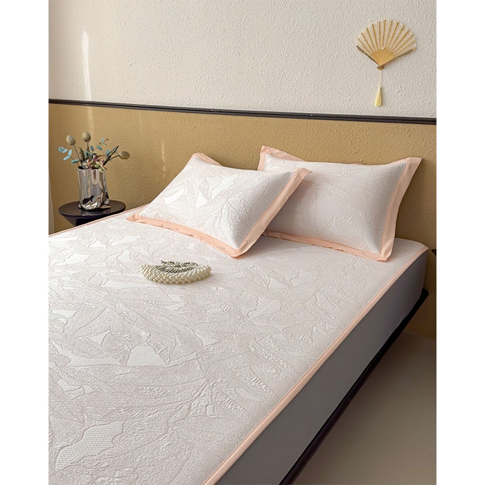 91家纺网 家纺一手货源 找家纺 宜派家纺 2026新款凉感过0.21夏天家用床单软席子可机洗空调席夏季高端华夫格凉席三件套 家大叶大-贝壳粉-床笠