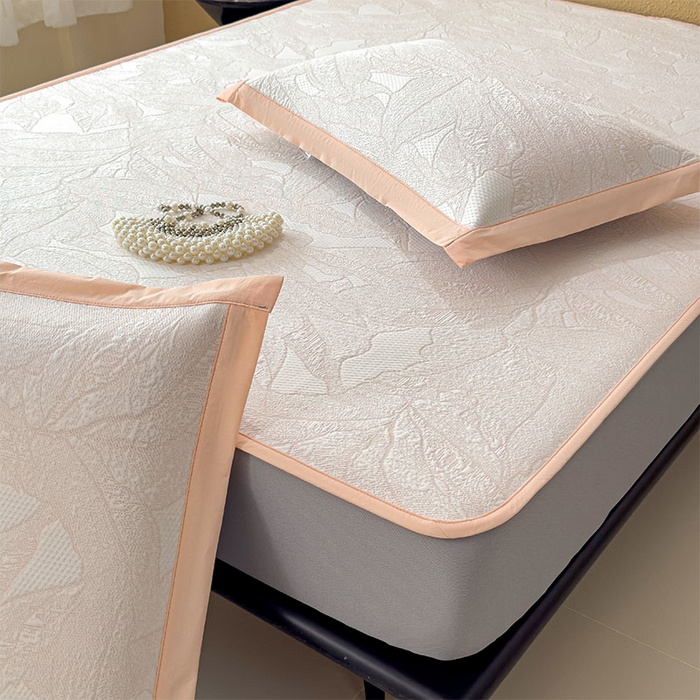 91家纺网 家纺一手货源 找家纺 宜派家纺 2026新款凉感过0.21夏天家用床单软席子可机洗空调席夏季高端华夫格凉席三件套 家大叶大-贝壳粉-床笠