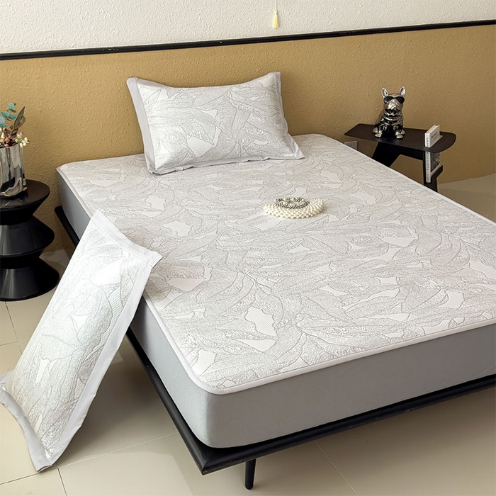 91家纺网 家纺一手货源 找家纺 宜派家纺 2026新款凉感过0.21夏天家用床单软席子可机洗空调席夏季高端华夫格凉席三件套 家大叶大-沥青浅灰-床笠