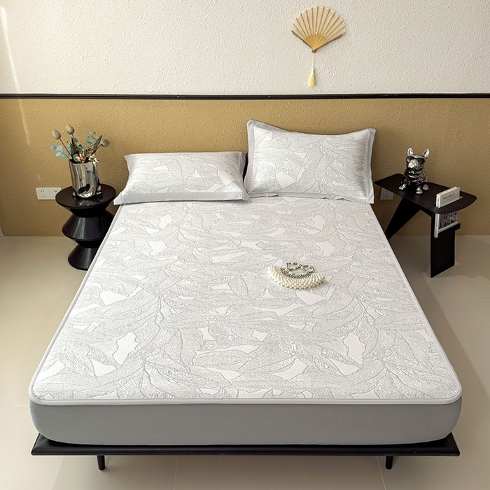 91家纺网 家纺一手货源 找家纺 宜派家纺 2026新款凉感过0.21夏天家用床单软席子可机洗空调席夏季高端华夫格凉席三件套 家大叶大-沥青浅灰-床笠