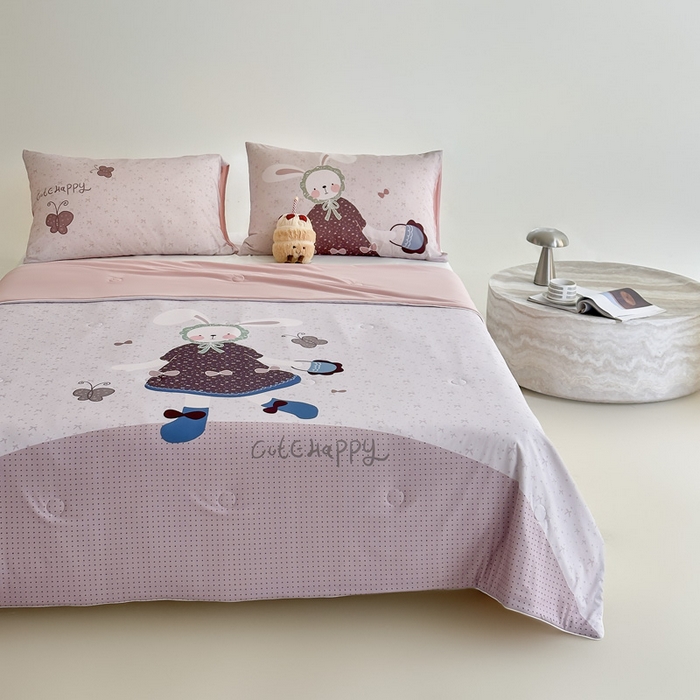 91家纺网 家纺一手货源 找家纺 豪美鑫 2026新款大版凉感夏被 森系小兔