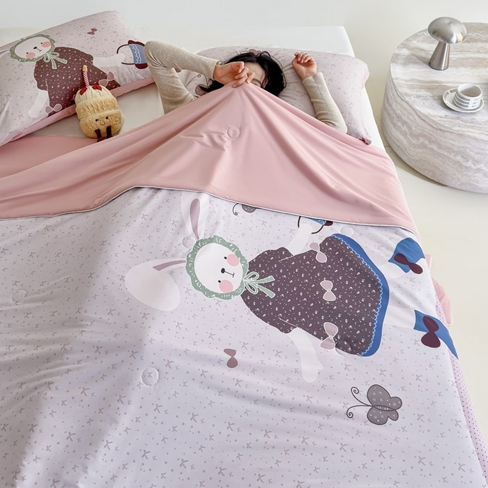 91家纺网 家纺一手货源 找家纺 豪美鑫 2026新款大版凉感夏被 森系小兔