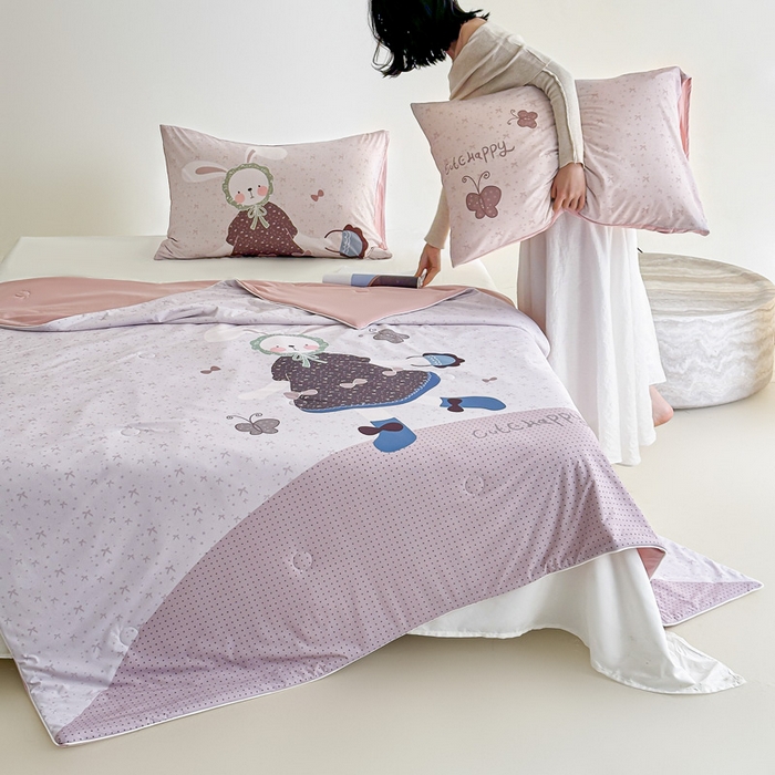 91家纺网 家纺一手货源 找家纺 豪美鑫 2026新款大版凉感夏被 森系小兔