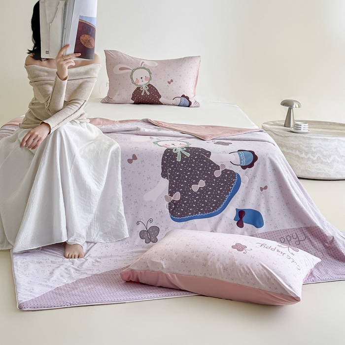 91家纺网 家纺一手货源 找家纺 豪美鑫 2026新款大版凉感夏被 森系小兔