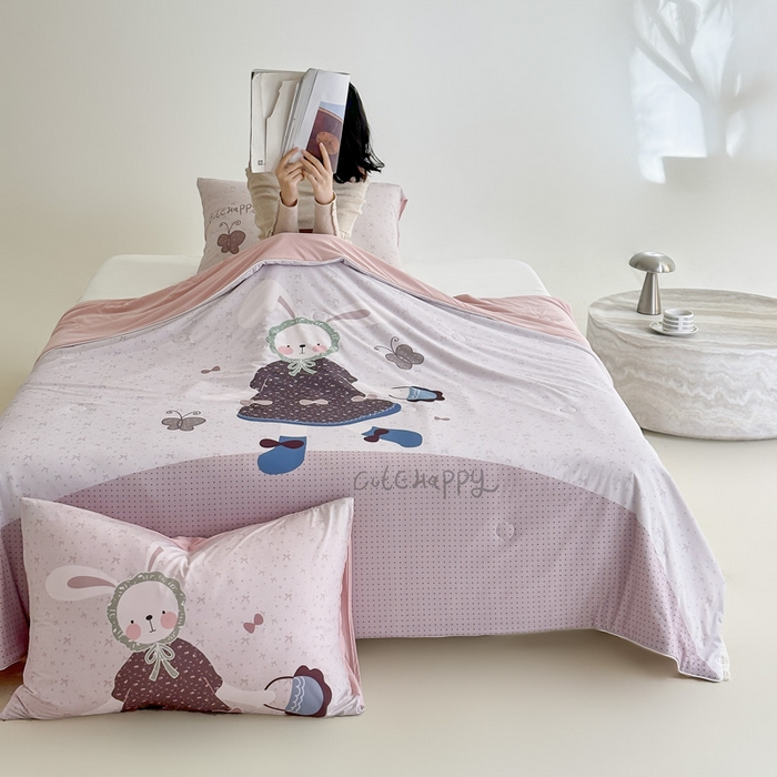 91家纺网 家纺一手货源 找家纺 豪美鑫 2026新款大版凉感夏被 森系小兔