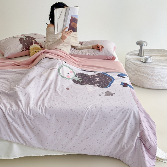 91家纺网 家纺一手货源 找家纺 豪美鑫 2026新款大版凉感夏被 森系小兔