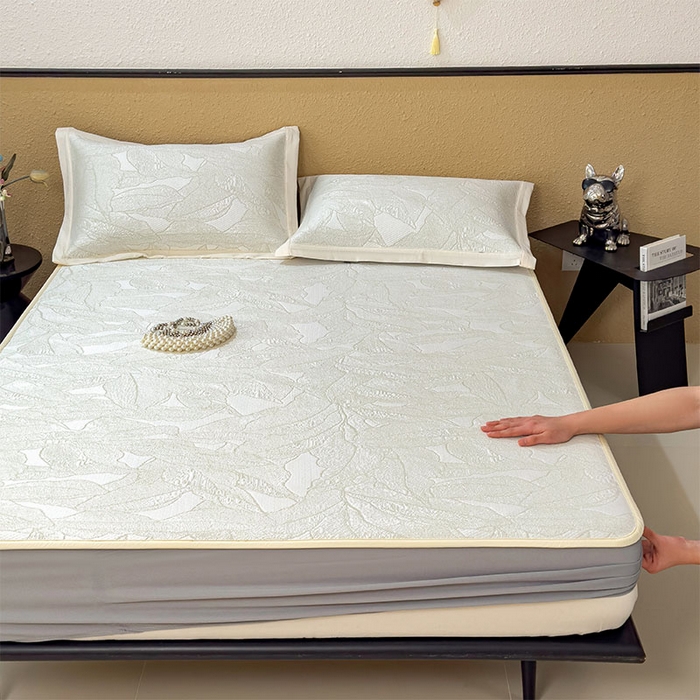 91家纺网 家纺一手货源 找家纺 宜派家纺 2026新款凉感过0.21夏天家用床单软席子可机洗空调席夏季高端华夫格凉席三件套 家大叶大-松果绿-床笠