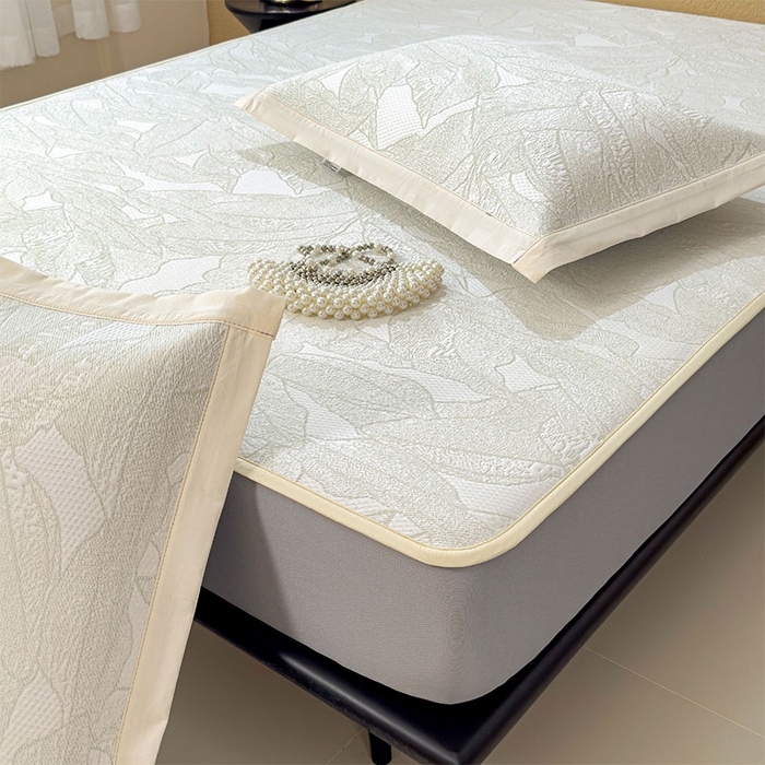 91家纺网 家纺一手货源 找家纺 宜派家纺 2026新款凉感过0.21夏天家用床单软席子可机洗空调席夏季高端华夫格凉席三件套 家大叶大-松果绿-床笠