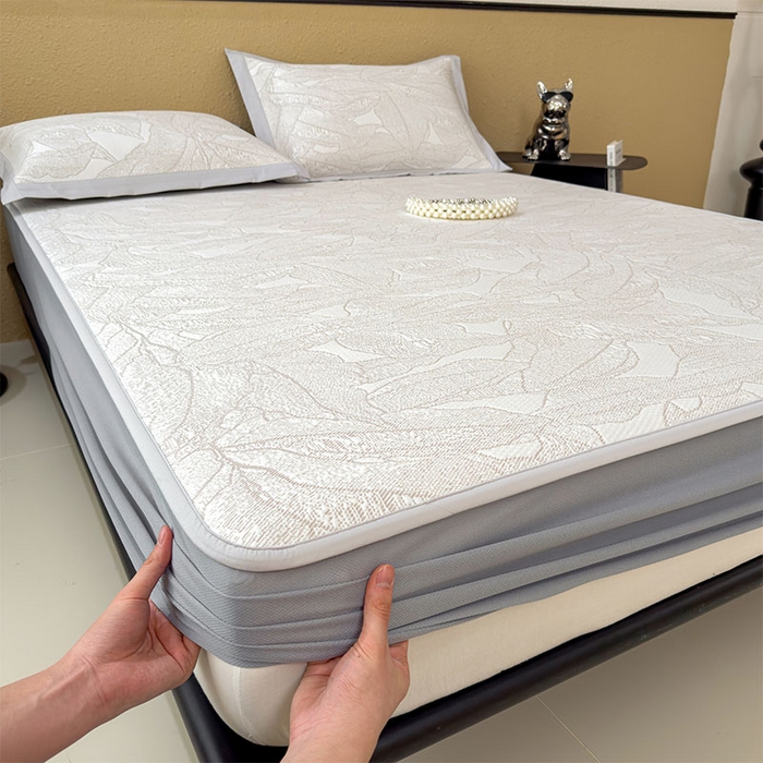 91家纺网 家纺一手货源 找家纺 宜派家纺 2026新款凉感过0.21夏天家用床单软席子可机洗空调席夏季高端华夫格凉席三件套 家大叶大-棕雾咖-床笠