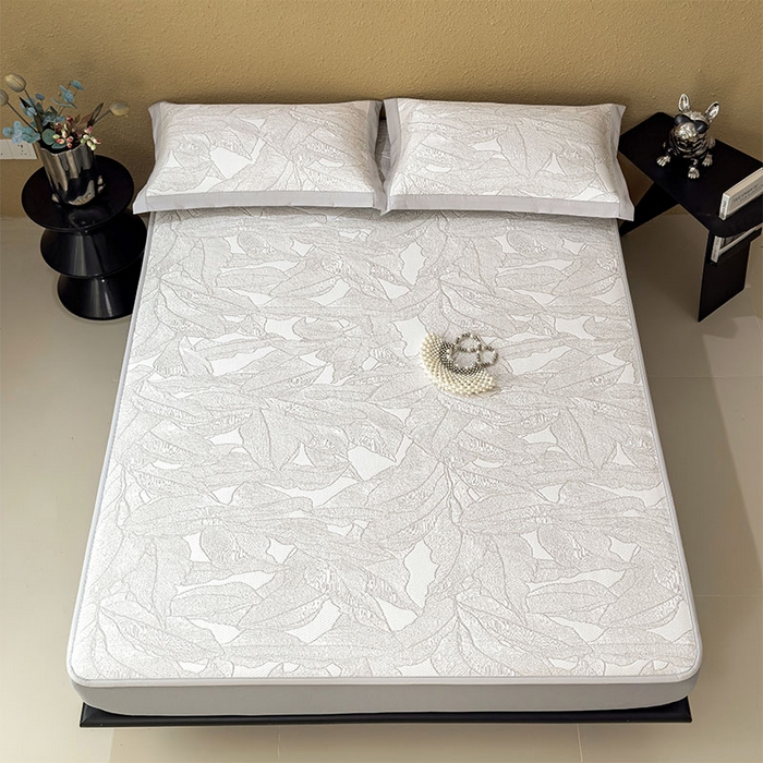 91家纺网 家纺一手货源 找家纺 宜派家纺 2026新款凉感过0.21夏天家用床单软席子可机洗空调席夏季高端华夫格凉席三件套 家大叶大-棕雾咖-床笠