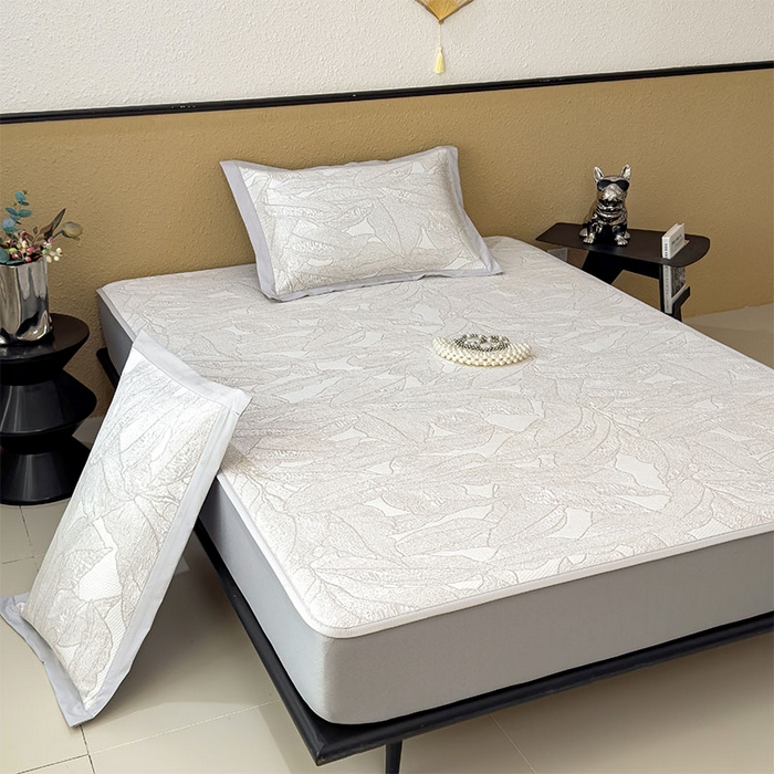 91家纺网 家纺一手货源 找家纺 宜派家纺 2026新款凉感过0.21夏天家用床单软席子可机洗空调席夏季高端华夫格凉席三件套 家大叶大-棕雾咖-床笠