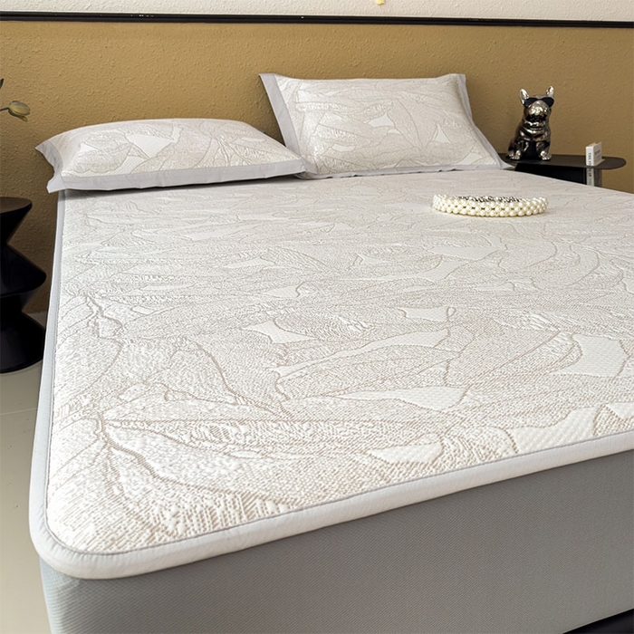 91家纺网 家纺一手货源 找家纺 宜派家纺 2026新款凉感过0.21夏天家用床单软席子可机洗空调席夏季高端华夫格凉席三件套 家大叶大-棕雾咖-床笠