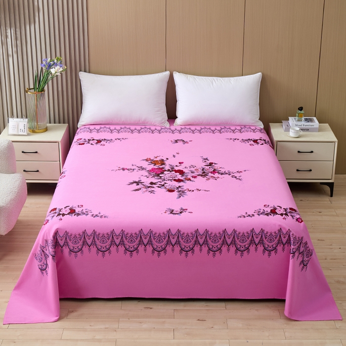 91家纺网 家纺一手货源 找家纺 居美良品 2026新款100%全棉国民老上海纯棉A类老式新疆棉床单 牡丹古韵-粉色