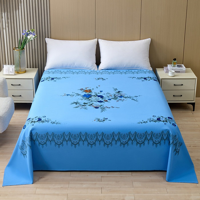 91家纺网 家纺一手货源 找家纺 居美良品 2026新款100%全棉国民老上海纯棉A类老式新疆棉床单 牡丹古韵-蓝色