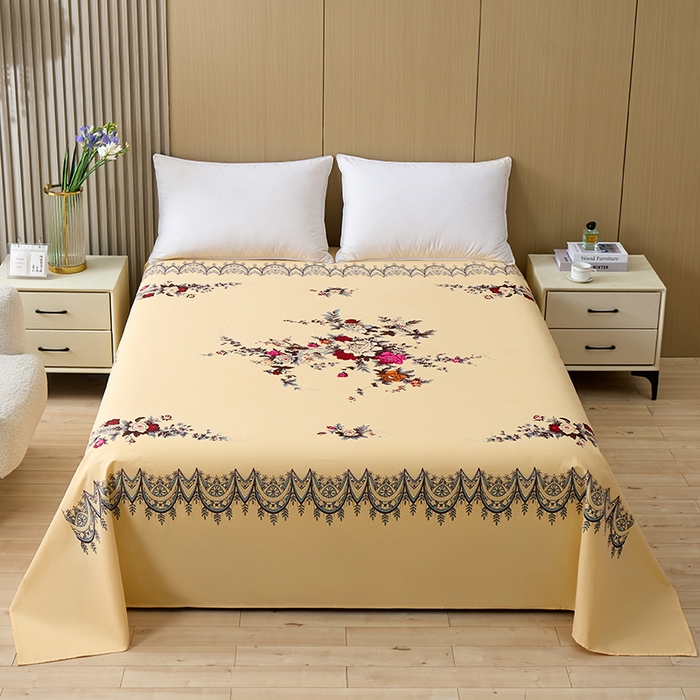 91家纺网 家纺一手货源 找家纺 居美良品 2026新款100%全棉国民老上海纯棉A类老式新疆棉床单 牡丹古韵-米黄