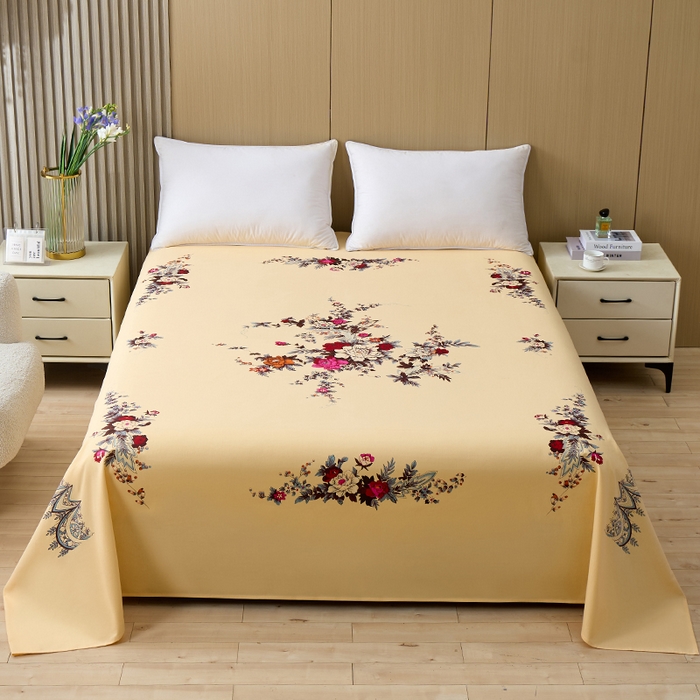 居美良品 2026新款100%全棉国民老上海纯棉A类老式新疆棉床单 牡丹古韵-米黄