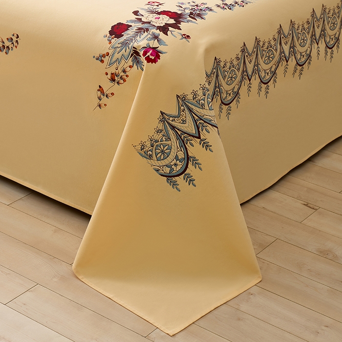 91家纺网 家纺一手货源 找家纺 居美良品 2026新款100%全棉国民老上海纯棉A类老式新疆棉床单 牡丹古韵-米黄