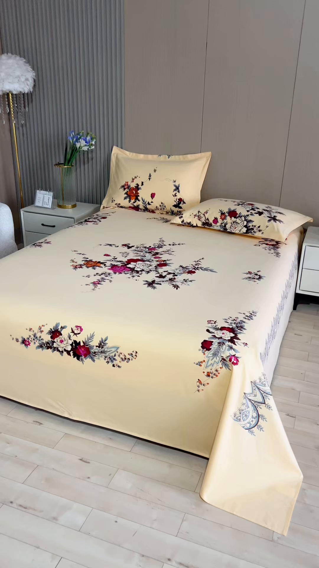 91家纺网 家纺一手货源 找家纺 居美良品 2026新款100%全棉国民老上海纯棉A类老式新疆棉床单 牡丹古韵-米黄