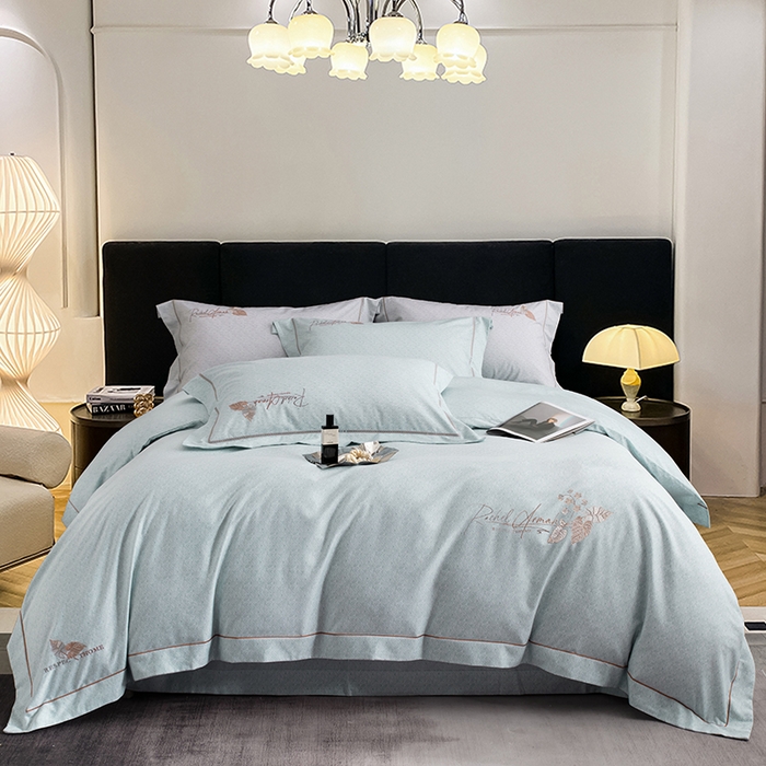 （总）蒂爵 全棉纯棉长绒棉肌理纹刺绣磨毛四件套-花意