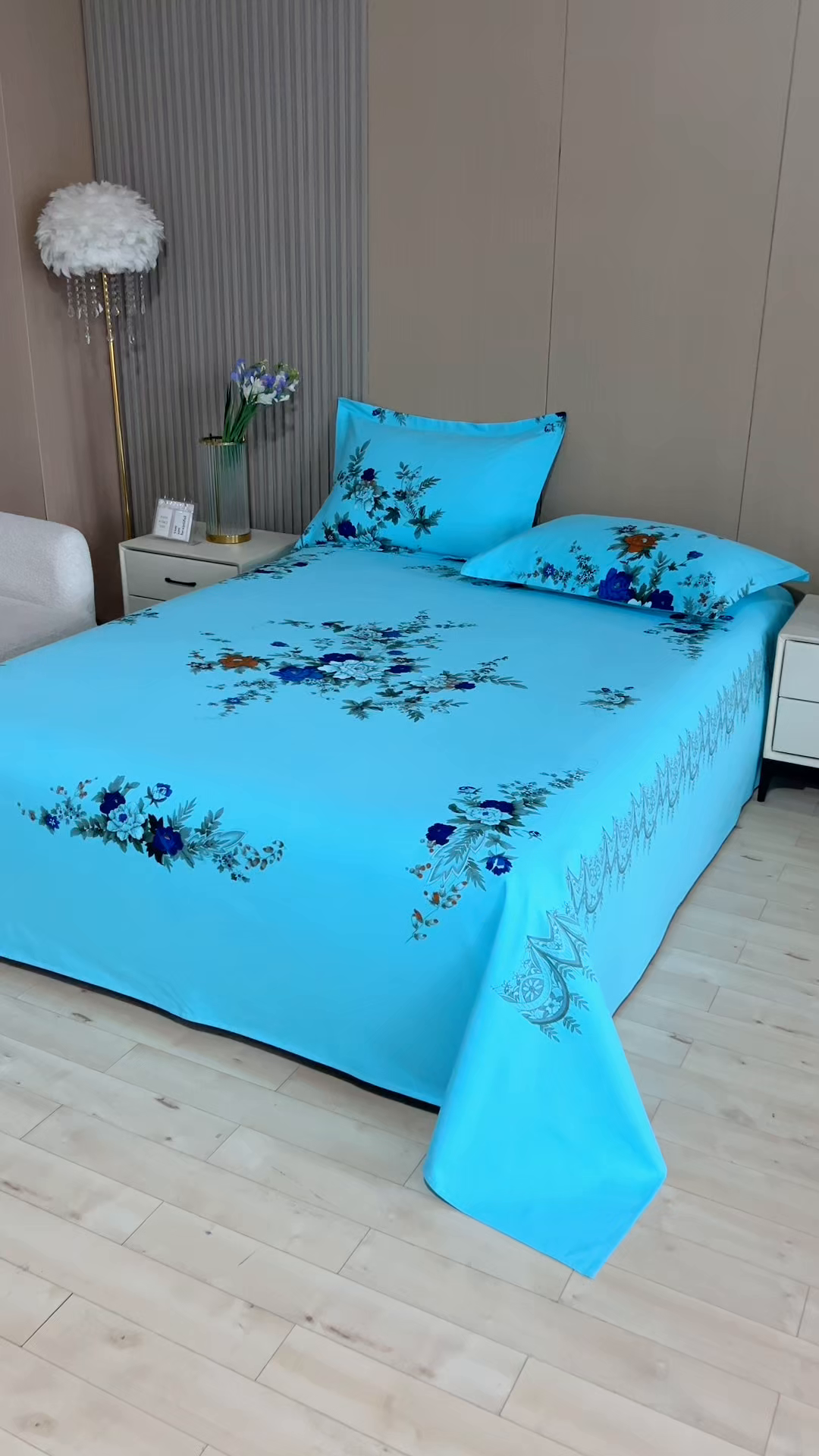 91家纺网 家纺一手货源 找家纺 居美良品 2026新款100%全棉国民老上海纯棉A类老式新疆棉床单 牡丹古韵-水绿