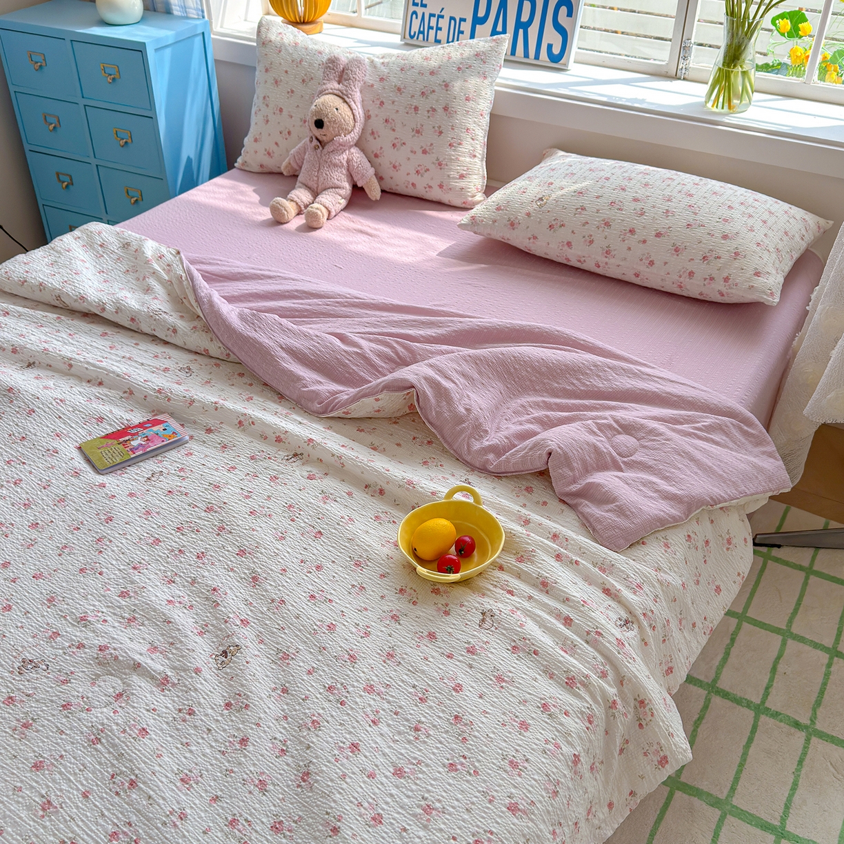 91家纺网 家纺一手货源 找家纺 （总）晚爱 2026新款泡芙棉双层纱夏被四件套小清新泡泡纱夏被四件套