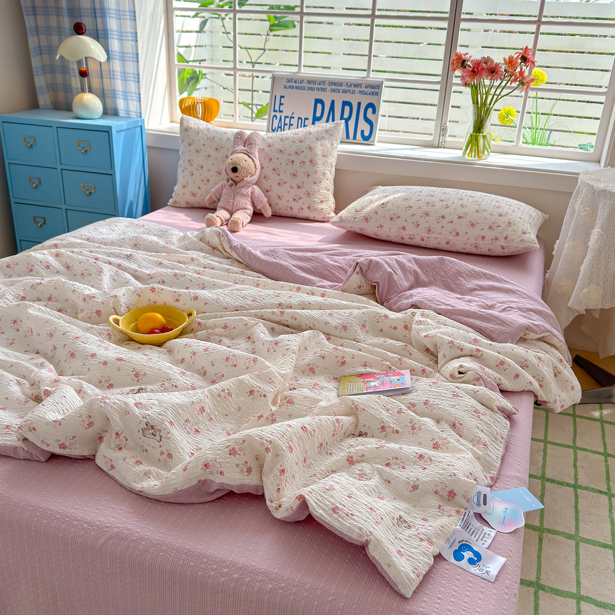 91家纺网 家纺一手货源 找家纺 （总）晚爱 2026新款泡芙棉双层纱夏被四件套小清新泡泡纱夏被四件套