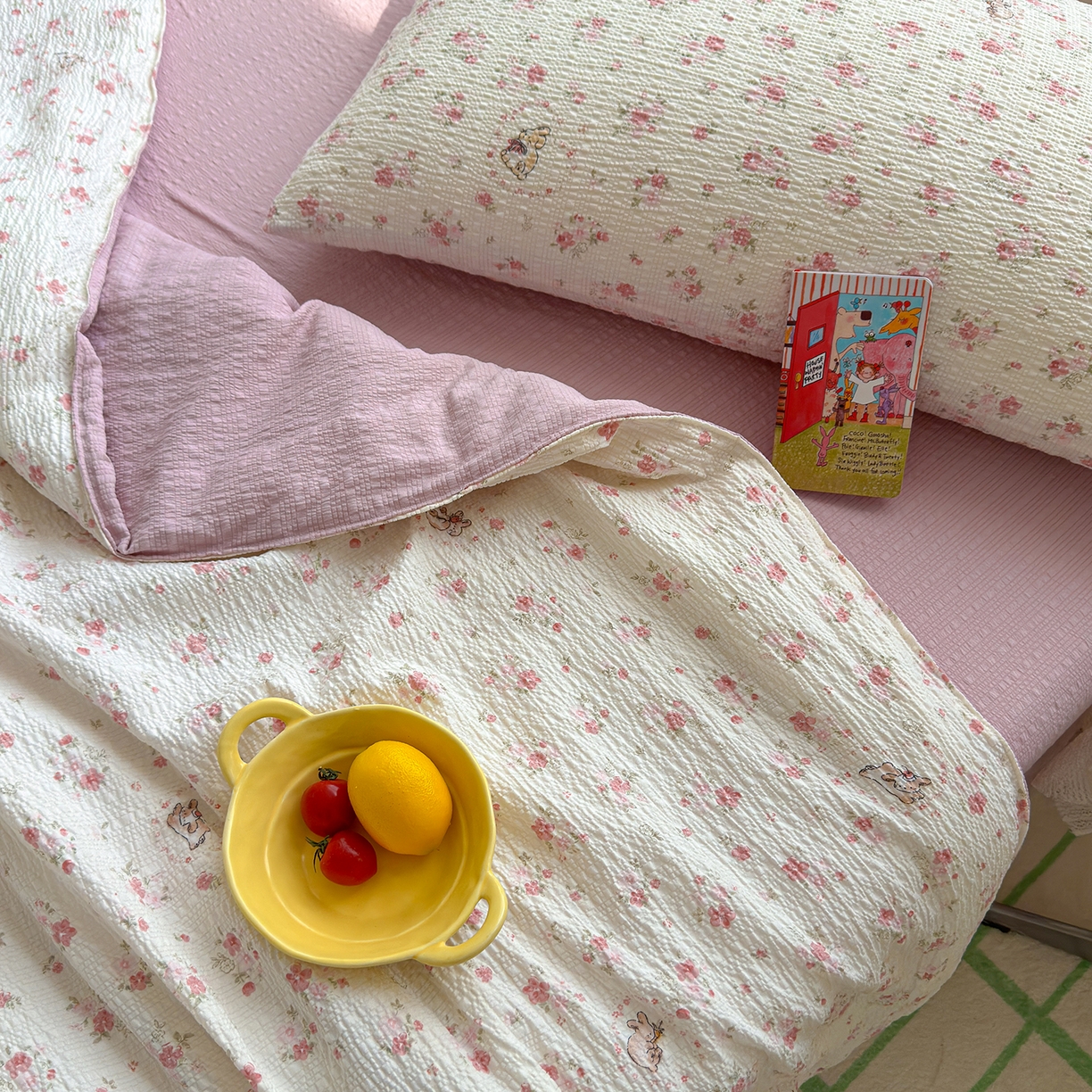 91家纺网 家纺一手货源 找家纺 （总）晚爱 2026新款泡芙棉双层纱夏被四件套小清新泡泡纱夏被四件套