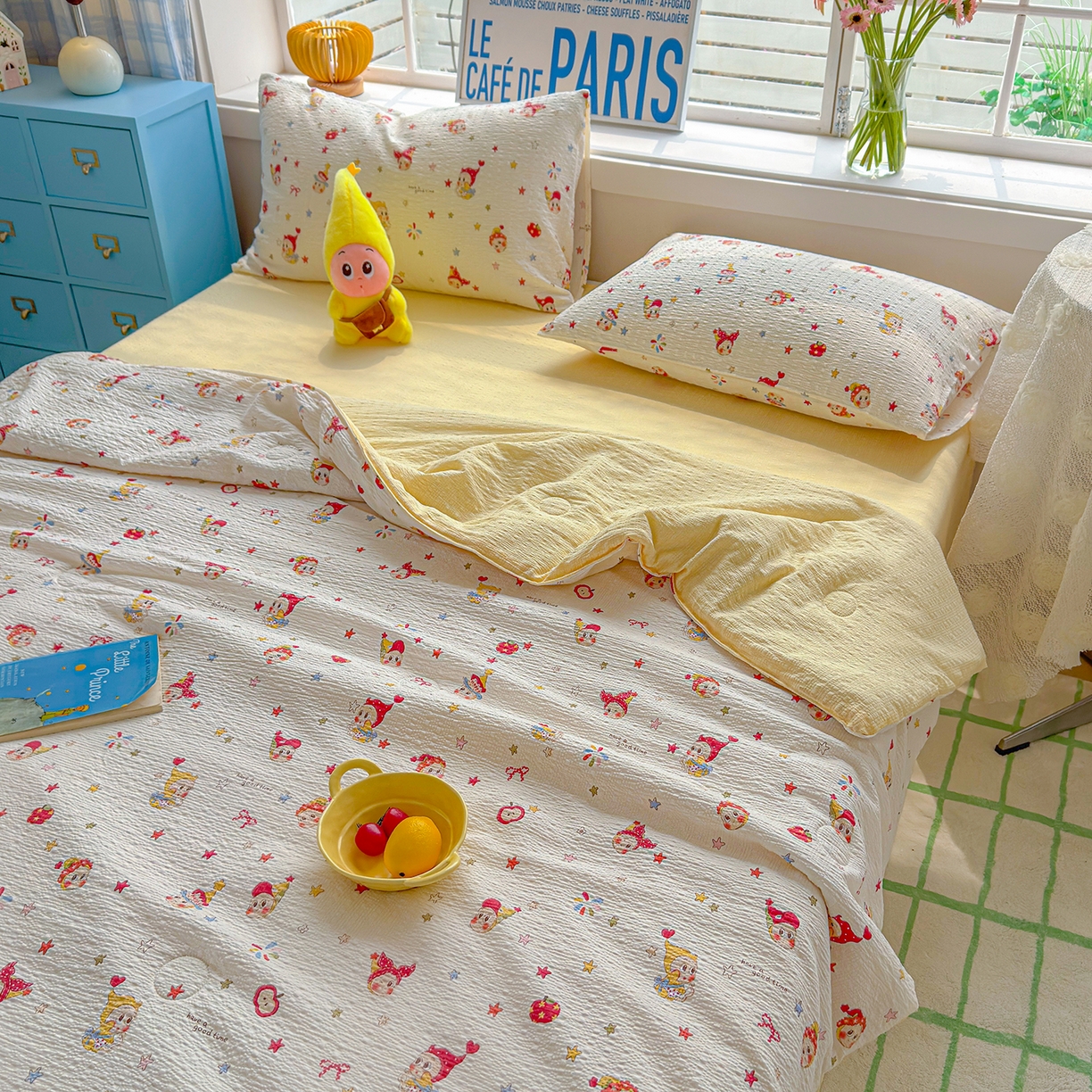 91家纺网 家纺一手货源 找家纺 晚爱 2026新款泡芙棉双层纱夏被四件套小清新泡泡纱夏被四件套 1软萌星