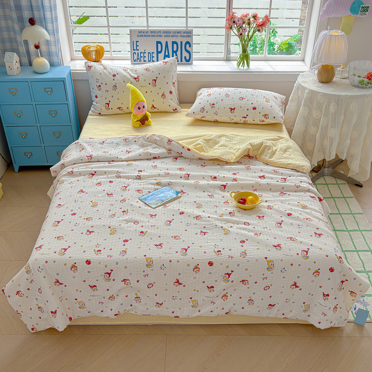 91家纺网 家纺一手货源 找家纺 晚爱 2026新款泡芙棉双层纱夏被四件套小清新泡泡纱夏被四件套 1软萌星