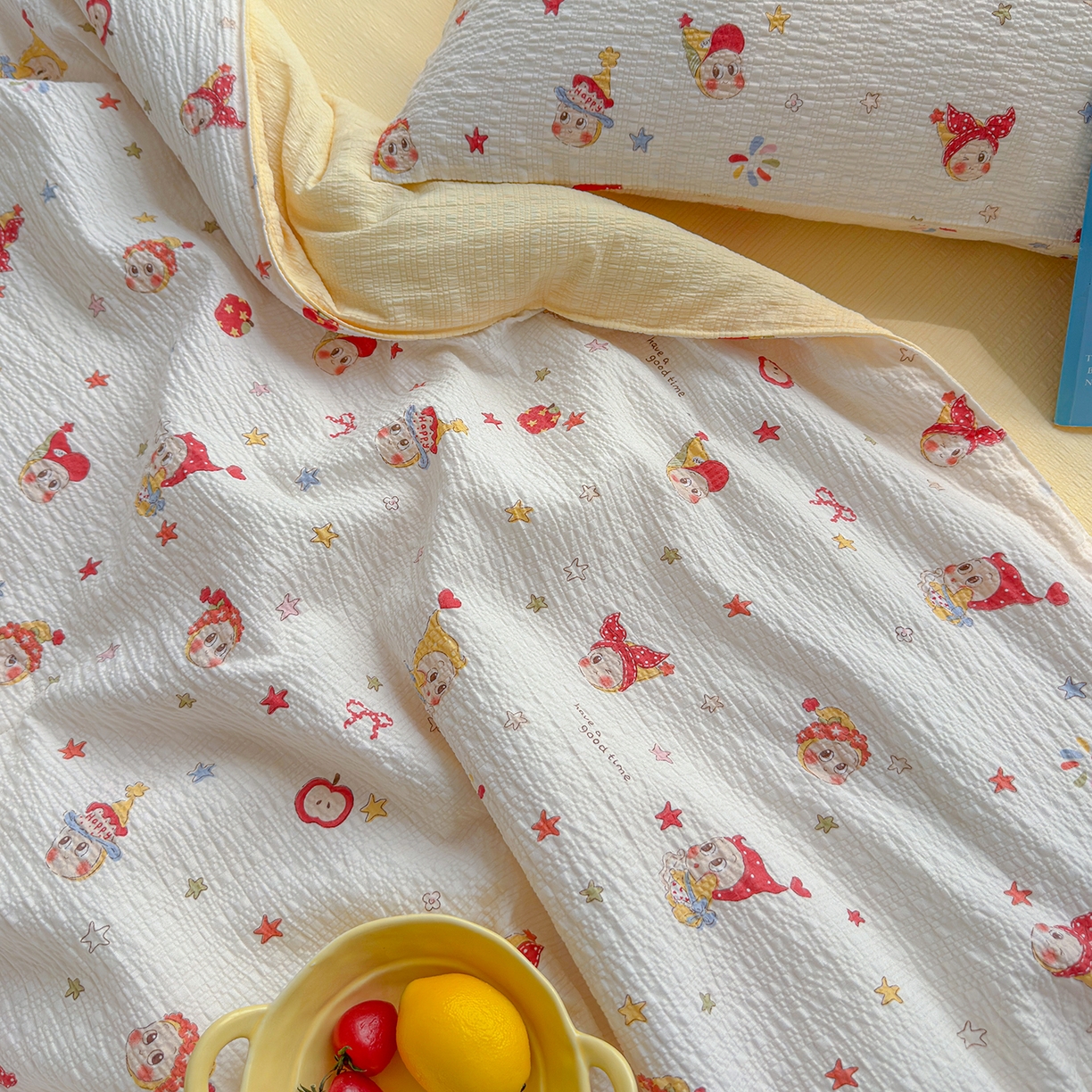 91家纺网 家纺一手货源 找家纺 晚爱 2026新款泡芙棉双层纱夏被四件套小清新泡泡纱夏被四件套 1软萌星