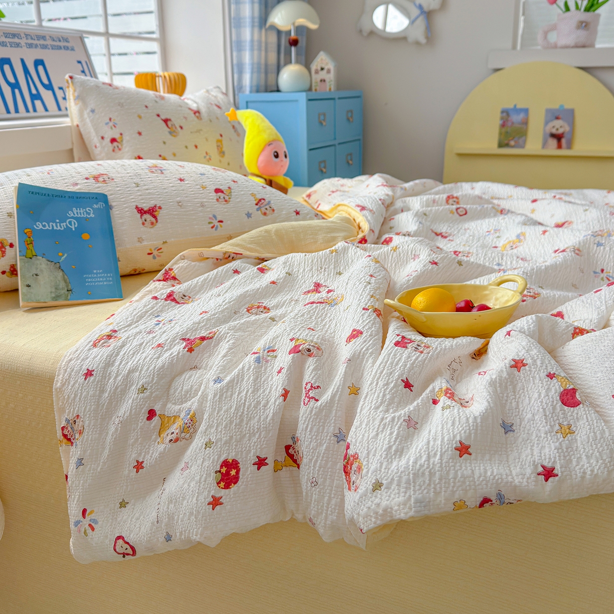 91家纺网 家纺一手货源 找家纺 晚爱 2026新款泡芙棉双层纱夏被四件套小清新泡泡纱夏被四件套 1软萌星