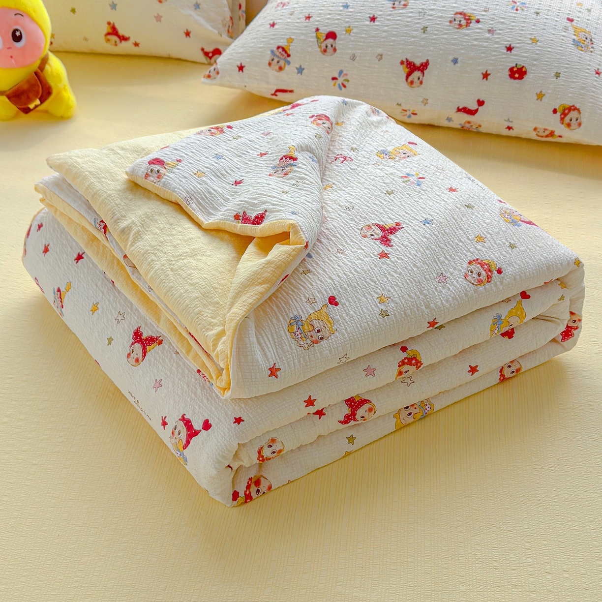 91家纺网 家纺一手货源 找家纺 晚爱 2026新款泡芙棉双层纱夏被四件套小清新泡泡纱夏被四件套 1软萌星