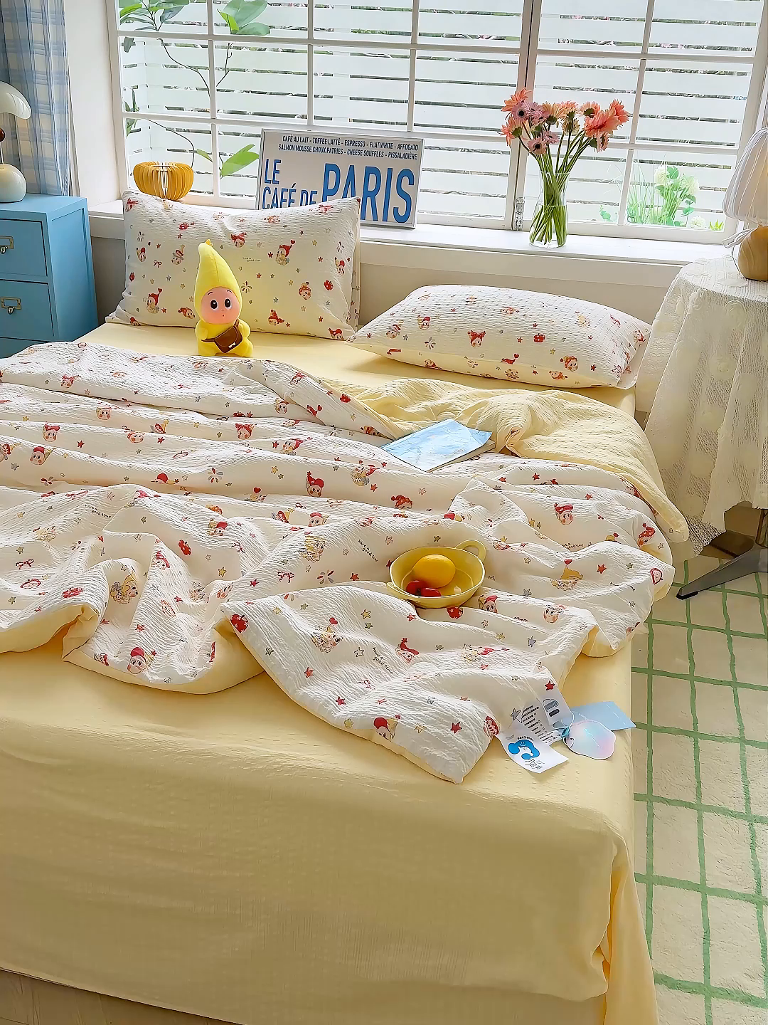 91家纺网 家纺一手货源 找家纺 晚爱 2026新款泡芙棉双层纱夏被四件套小清新泡泡纱夏被四件套 1软萌星