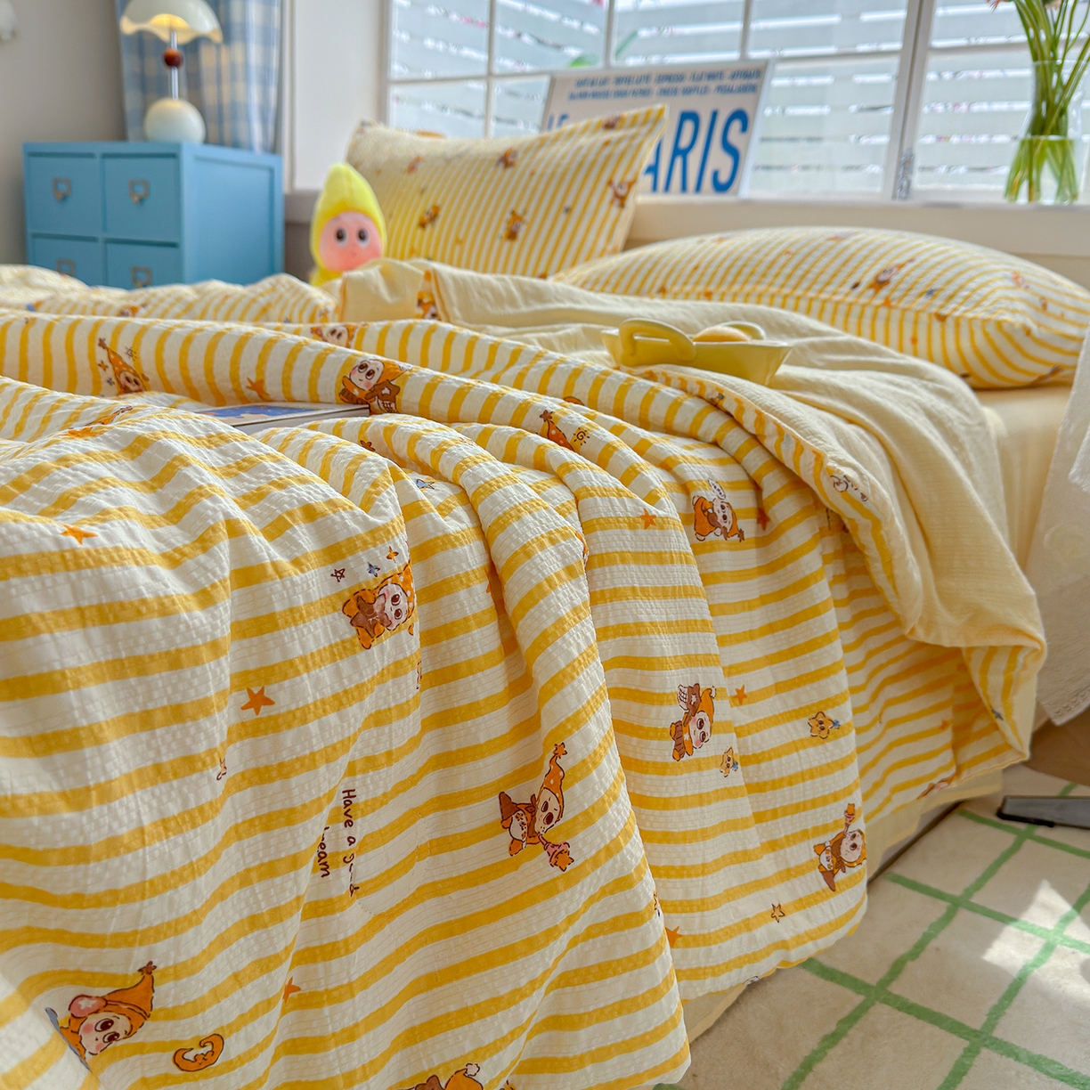 91家纺网 家纺一手货源 找家纺 晚爱 2026新款泡芙棉双层纱夏被四件套小清新泡泡纱夏被四件套 2星宝贝