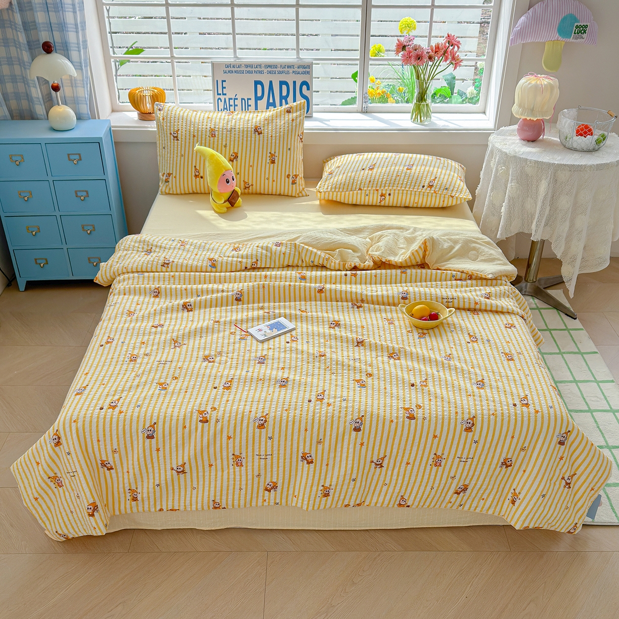 91家纺网 家纺一手货源 找家纺 晚爱 2026新款泡芙棉双层纱夏被四件套小清新泡泡纱夏被四件套 2星宝贝