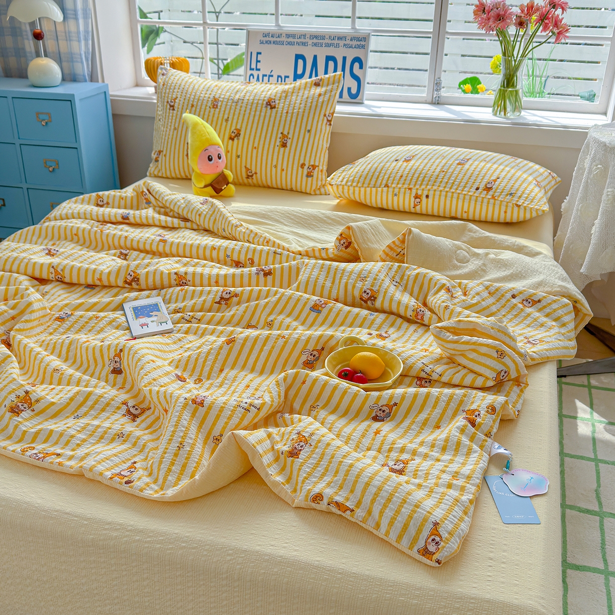 91家纺网 家纺一手货源 找家纺 晚爱 2026新款泡芙棉双层纱夏被四件套小清新泡泡纱夏被四件套 2星宝贝