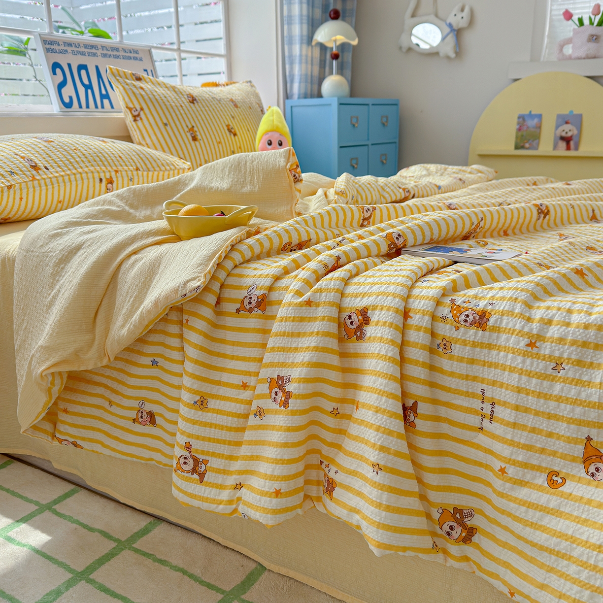 91家纺网 家纺一手货源 找家纺 晚爱 2026新款泡芙棉双层纱夏被四件套小清新泡泡纱夏被四件套 2星宝贝