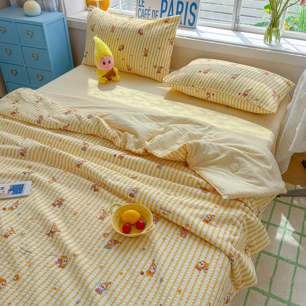 91家纺网 家纺一手货源 找家纺 晚爱 2026新款泡芙棉双层纱夏被四件套小清新泡泡纱夏被四件套 2星宝贝