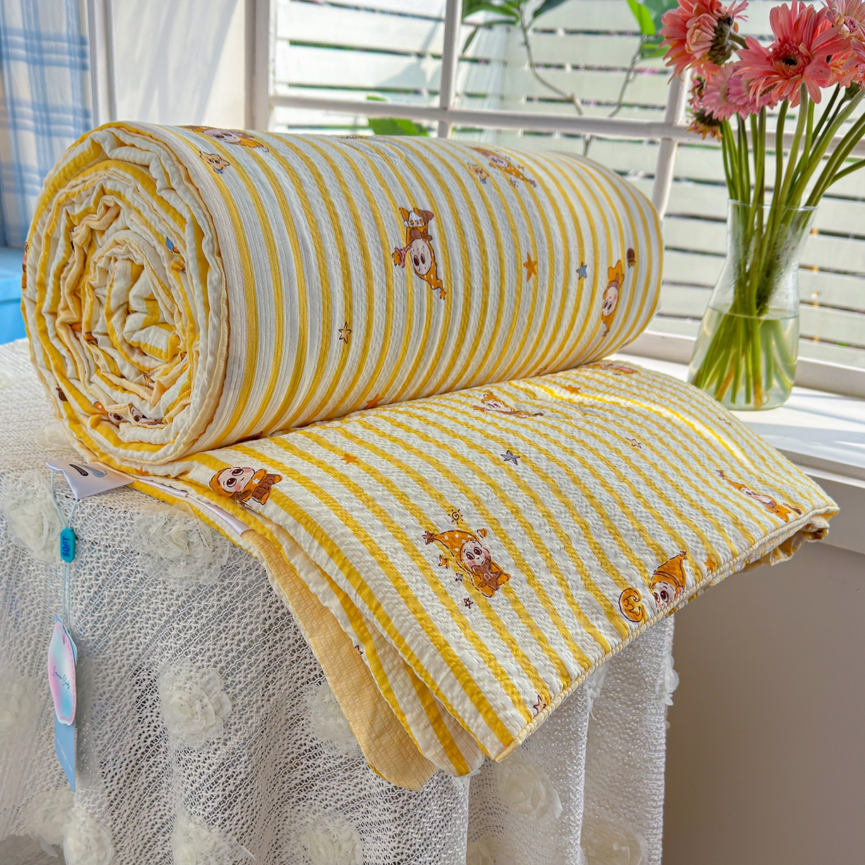 91家纺网 家纺一手货源 找家纺 晚爱 2026新款泡芙棉双层纱夏被四件套小清新泡泡纱夏被四件套 2星宝贝