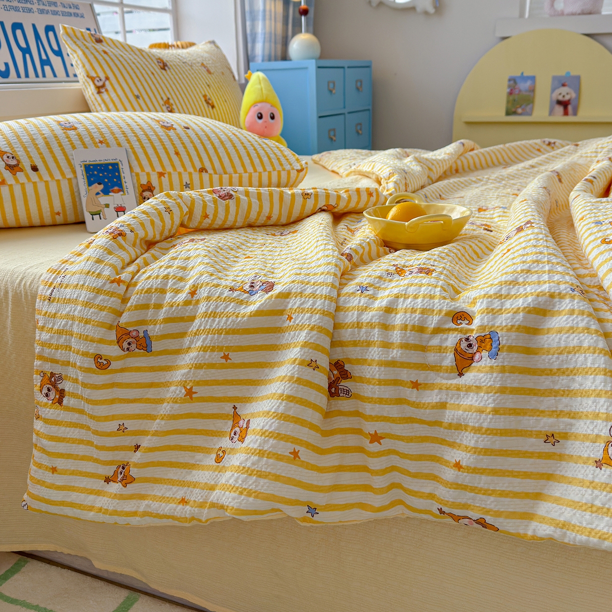 91家纺网 家纺一手货源 找家纺 晚爱 2026新款泡芙棉双层纱夏被四件套小清新泡泡纱夏被四件套 2星宝贝