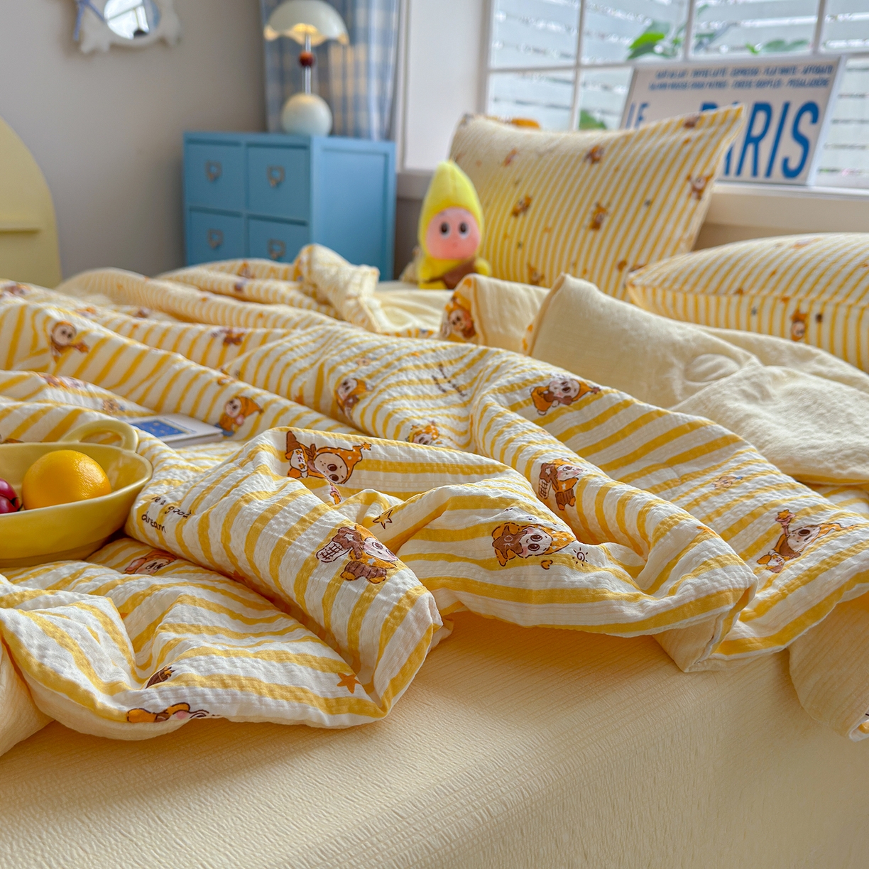 91家纺网 家纺一手货源 找家纺 晚爱 2026新款泡芙棉双层纱夏被四件套小清新泡泡纱夏被四件套 2星宝贝