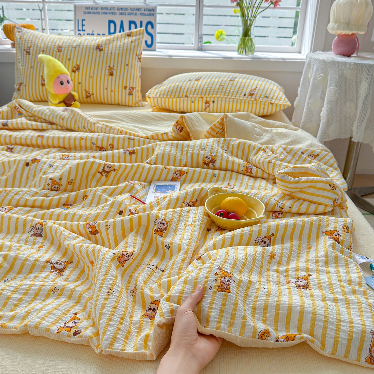 晚爱 2026新款泡芙棉双层纱夏被四件套小清新泡泡纱夏被四件套 2星宝贝